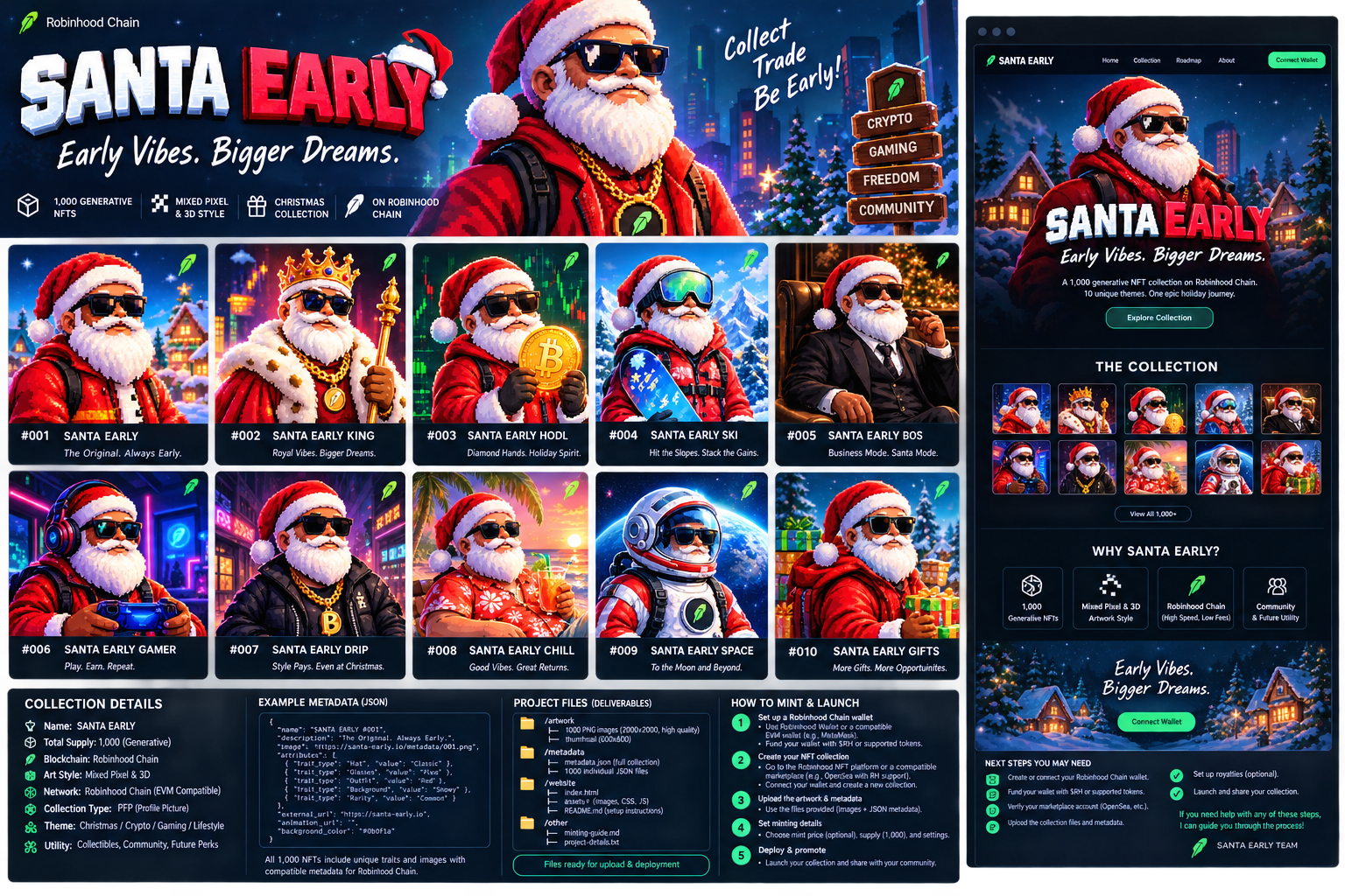 SANTA EARLY NFT collection collage showing ten Santa character concepts